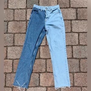BDG Two-Tone High-Rise Jeans in Dark Blue and Light Blue